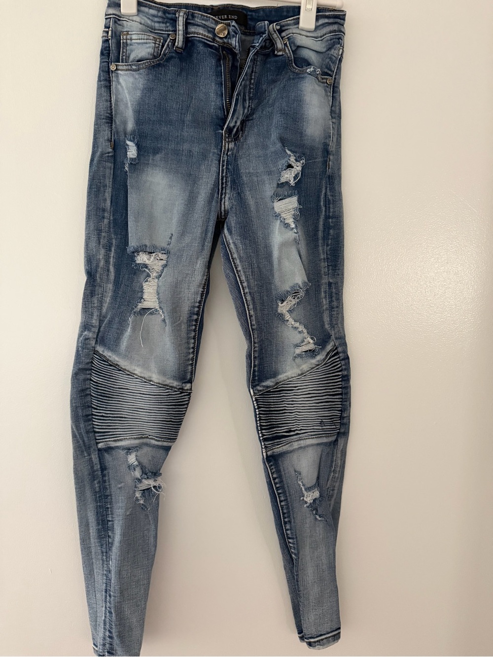 Women’s Distressed Blue Biker Jeans